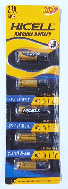 Батарейка Alkoline 27A HICELL 12V цена за 1 шт!арт,27A/12V (5/100)
