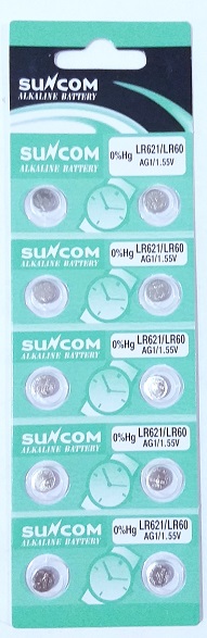 Батарейка часоваяAlkaline SuNcom AG1-10B1.55v  арт.LR621/LR60  1/10