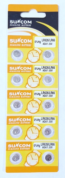 Батарейка часоваяAlkalinSuNcom AG4-10B1.55v цена за 1 шт! арт.LR626/LR66
