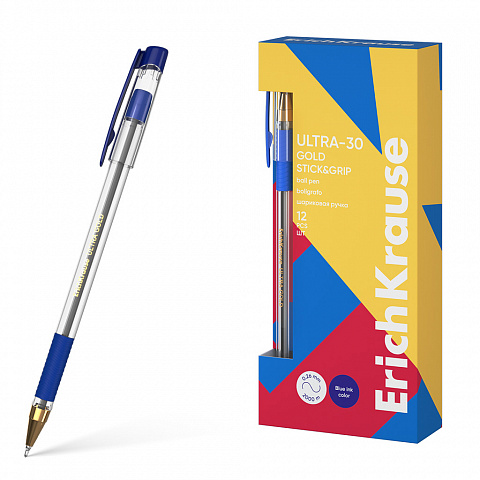 Ручка шариковая  Ultra-30 Gold Stick&Grip синяя 0,7мм  ЕК61109    1/12
