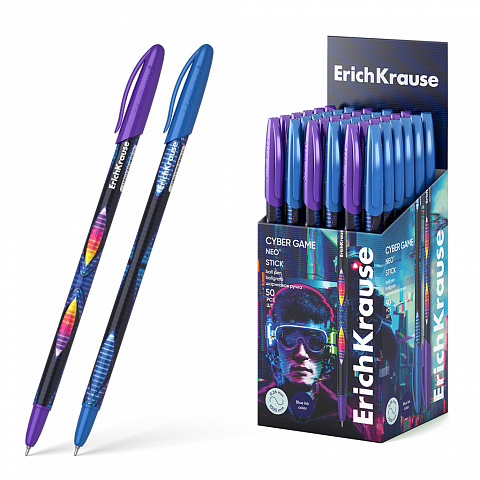 Ручка шариковая  Neo Stick Cyber Game Super Glide Technology синяя 0,7мм, однороазов. игольч.н.   ЕК61016    1/50